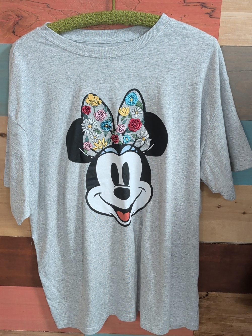 Disney Gray Tee with Floral Bow Minnie Graphic